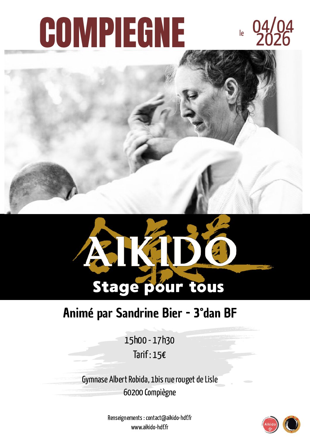 STAGE OUVERT A TOUS – 4 AVRIL 2026 – COMPIÈGNE – SANDRINE BIER 3° DAN